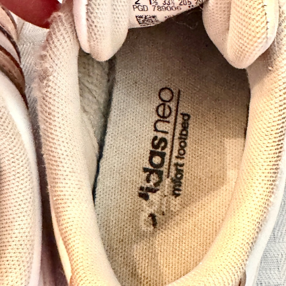 Adidas Neo Advantage Youth Sneakers Size 2.5 White Rose Gold Stripes Lace Up - Picture 9 of 9